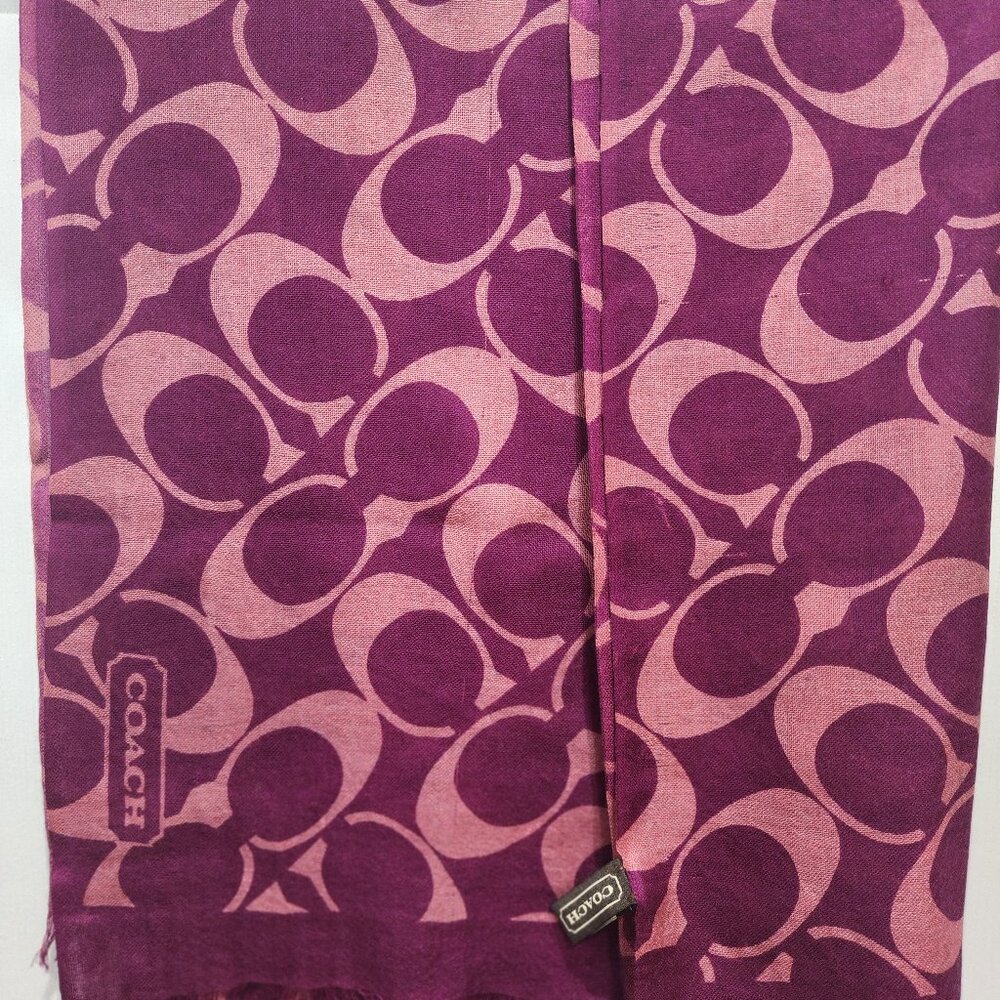 Coach Two-Tone Pink and Plum Signature Logo Scarf